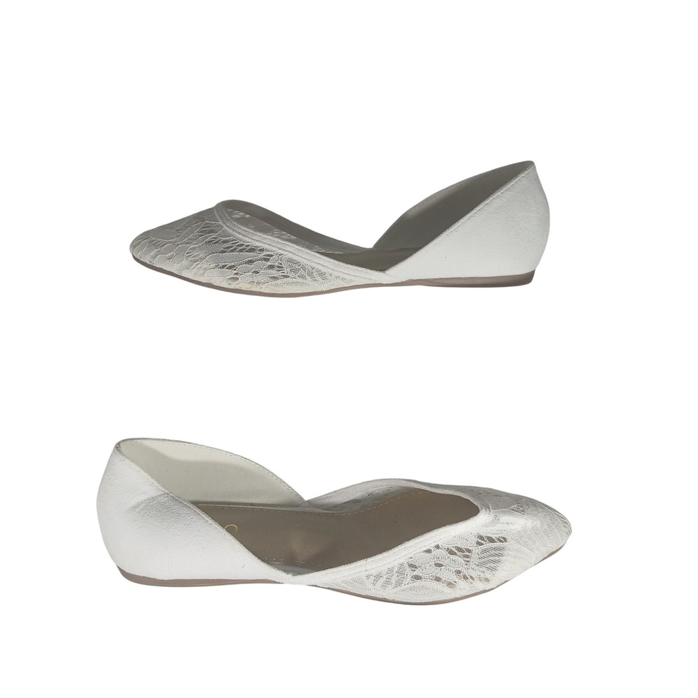 Ollio Womens White Lace‎ D'Orsay Pointed Toe Ballet Flats Size 6 Z593